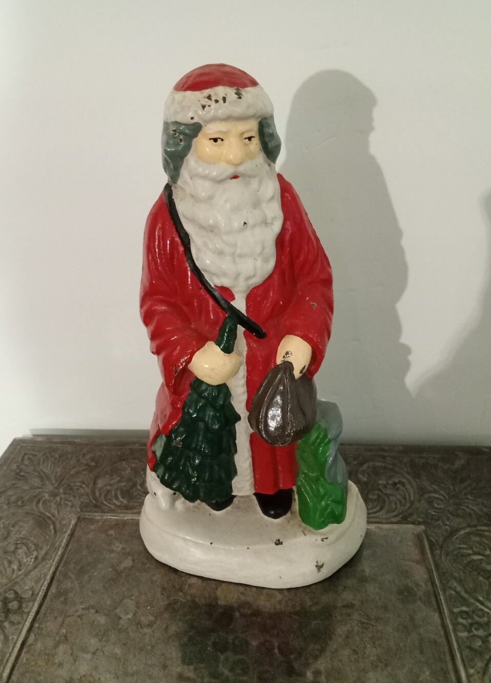 Vintage Cast Iron Painted Santa Claus